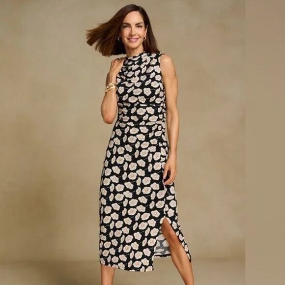 NWOT Talbots Cowl-Neck Sleeveless Midi Dress in Deco Flower Women’s Petite 10 - Picture 1 of 2